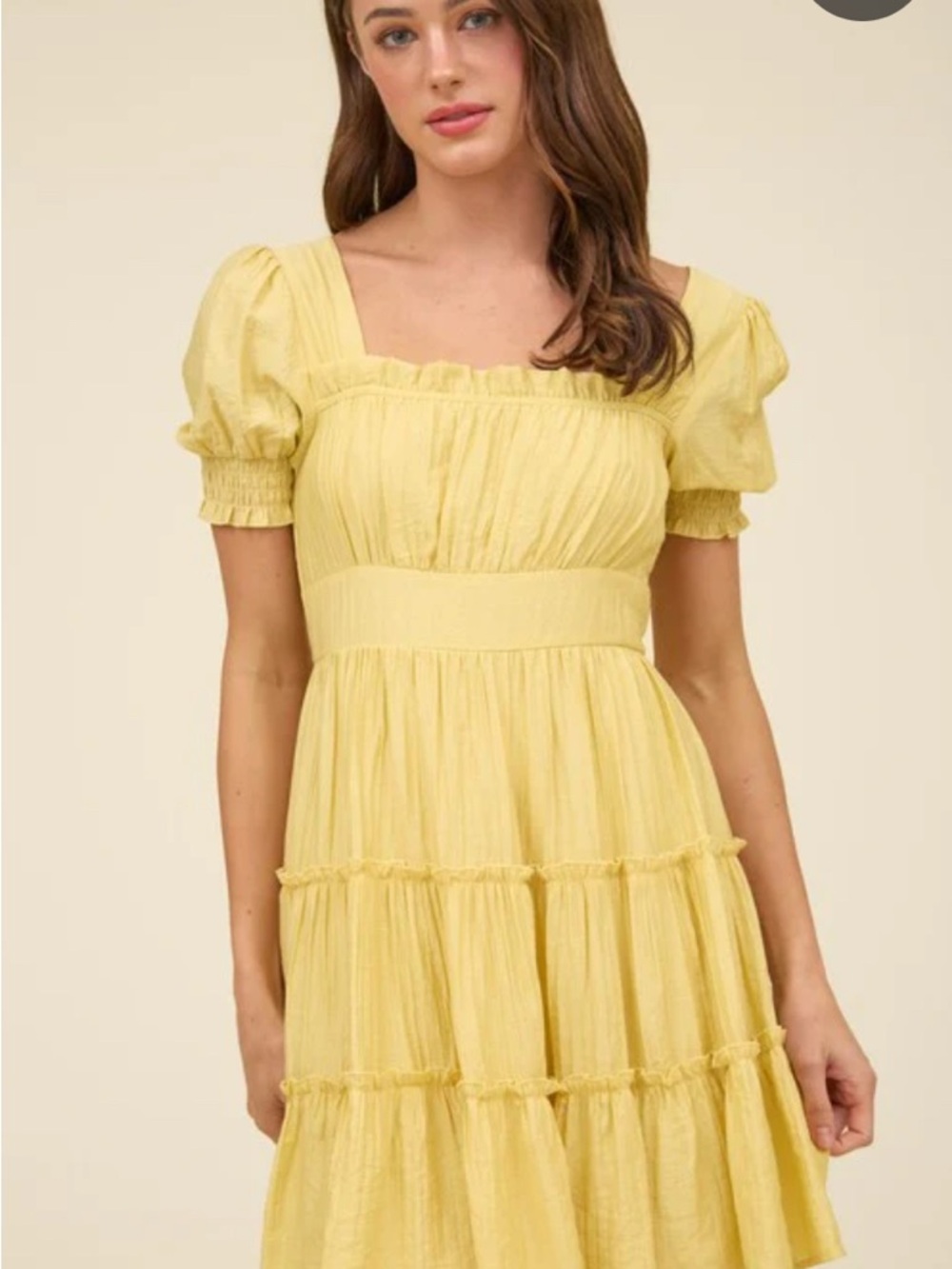 mine Yellow Square-Neck Puff Sleeve Mini Dress